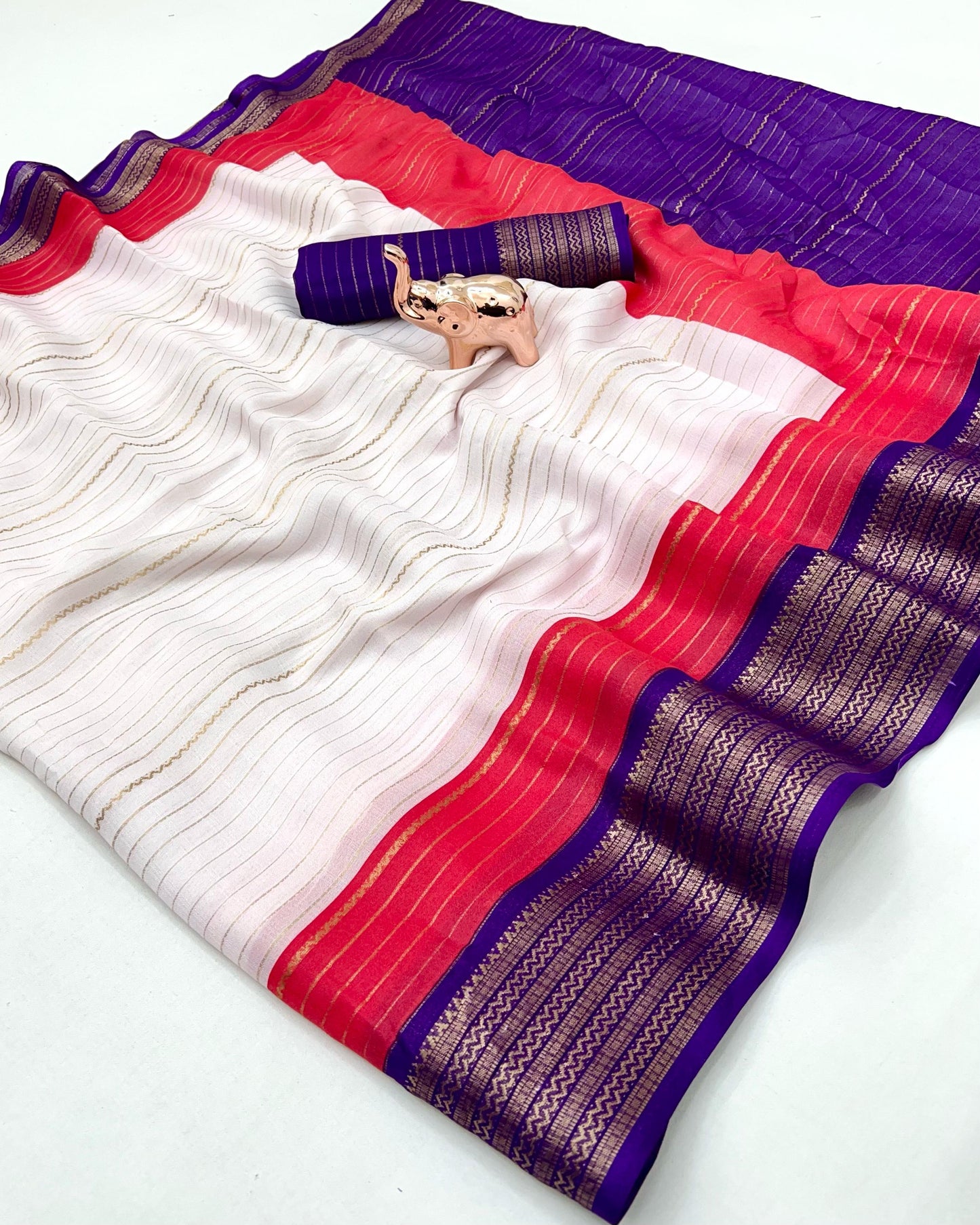 Soft Marshmallow Fabric Saree with All-Over Padded Print & Matching Blouse – Lightweight & Elegant Daily Wear | Swaraas.in