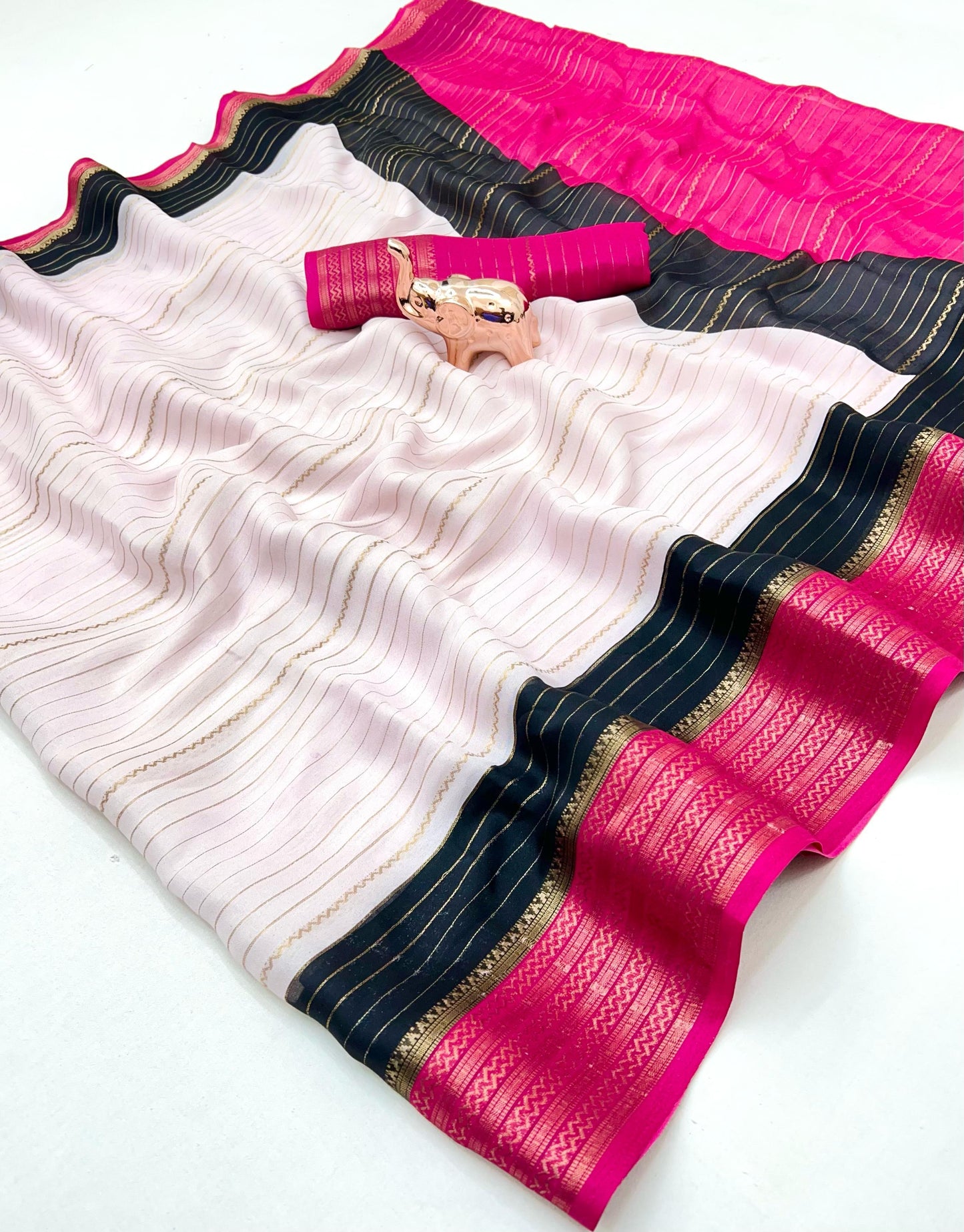 Soft Marshmallow Fabric Saree with All-Over Padded Print & Matching Blouse – Lightweight & Elegant Daily Wear | Swaraas.in