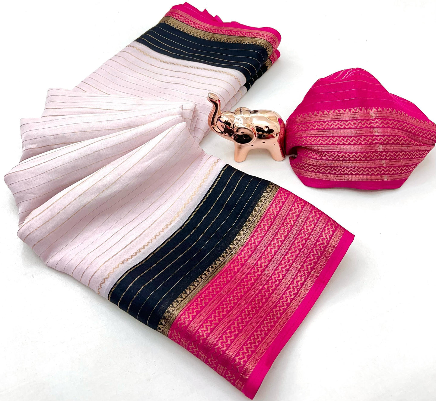 Soft Marshmallow Fabric Saree with All-Over Padded Print & Matching Blouse – Lightweight & Elegant Daily Wear | Swaraas.in