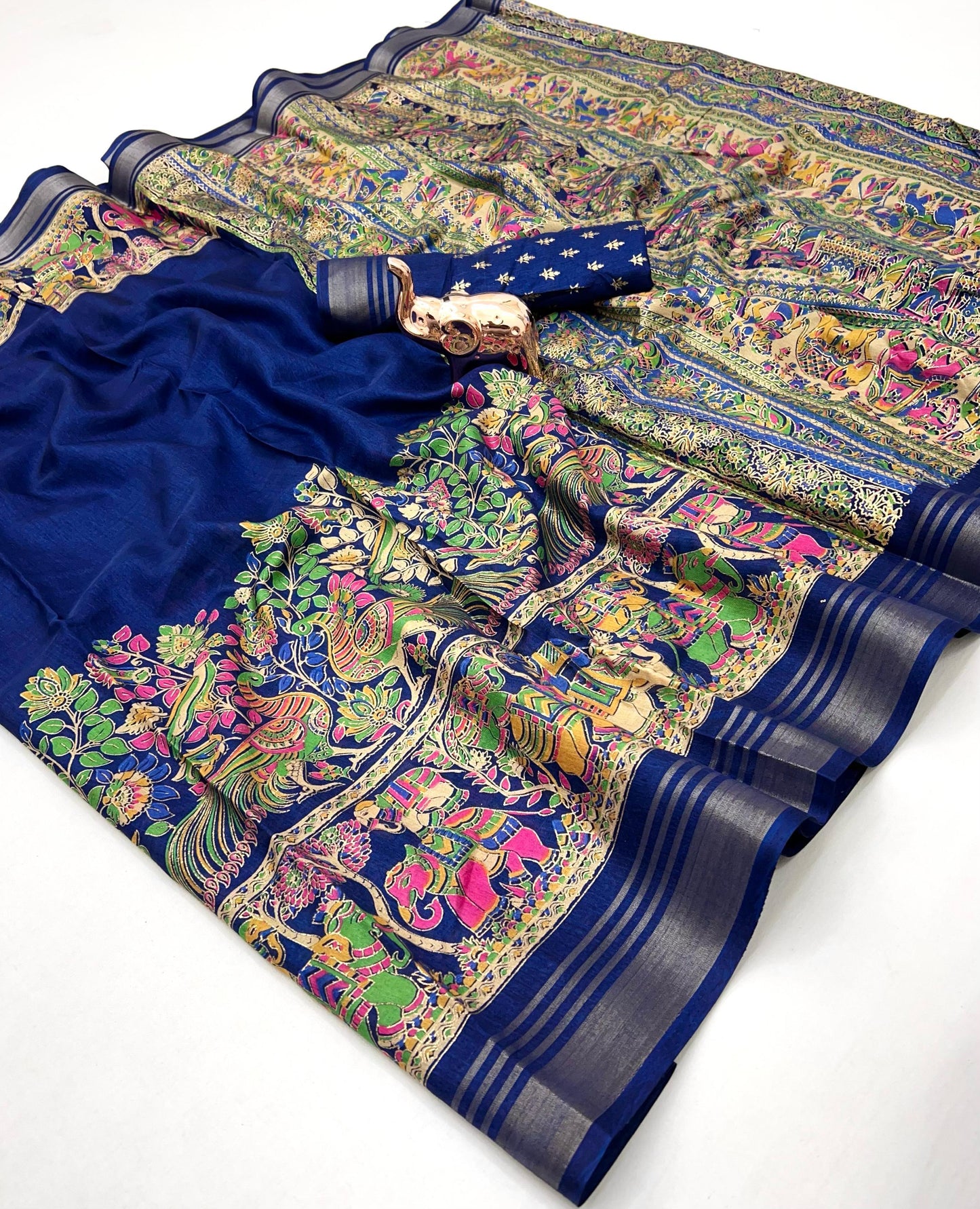 Soft Mul Dolla Saree with Elegant Foil Print & Golden Zari Pattu Border – Festive Ready Ethnic Wear | Swaraas.in