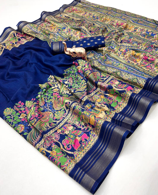 Soft Mul Dolla Saree with Elegant Foil Print & Golden Zari Pattu Border – Festive Ready Ethnic Wear | Swaraas.in