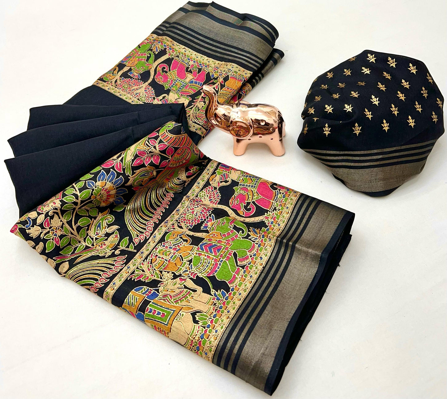 Soft Mul Dolla Saree with Elegant Foil Print & Golden Zari Pattu Border – Festive Ready Ethnic Wear | Swaraas.in