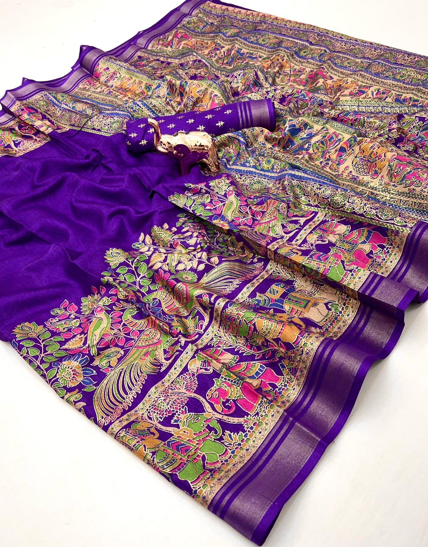 Soft Mul Dolla Saree with Elegant Foil Print & Golden Zari Pattu Border – Festive Ready Ethnic Wear | Swaraas.in