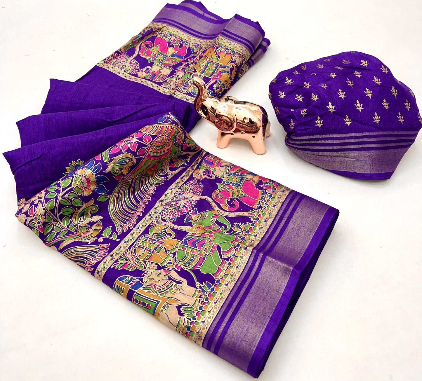 Soft Mul Dolla Saree with Elegant Foil Print & Golden Zari Pattu Border – Festive Ready Ethnic Wear | Swaraas.in