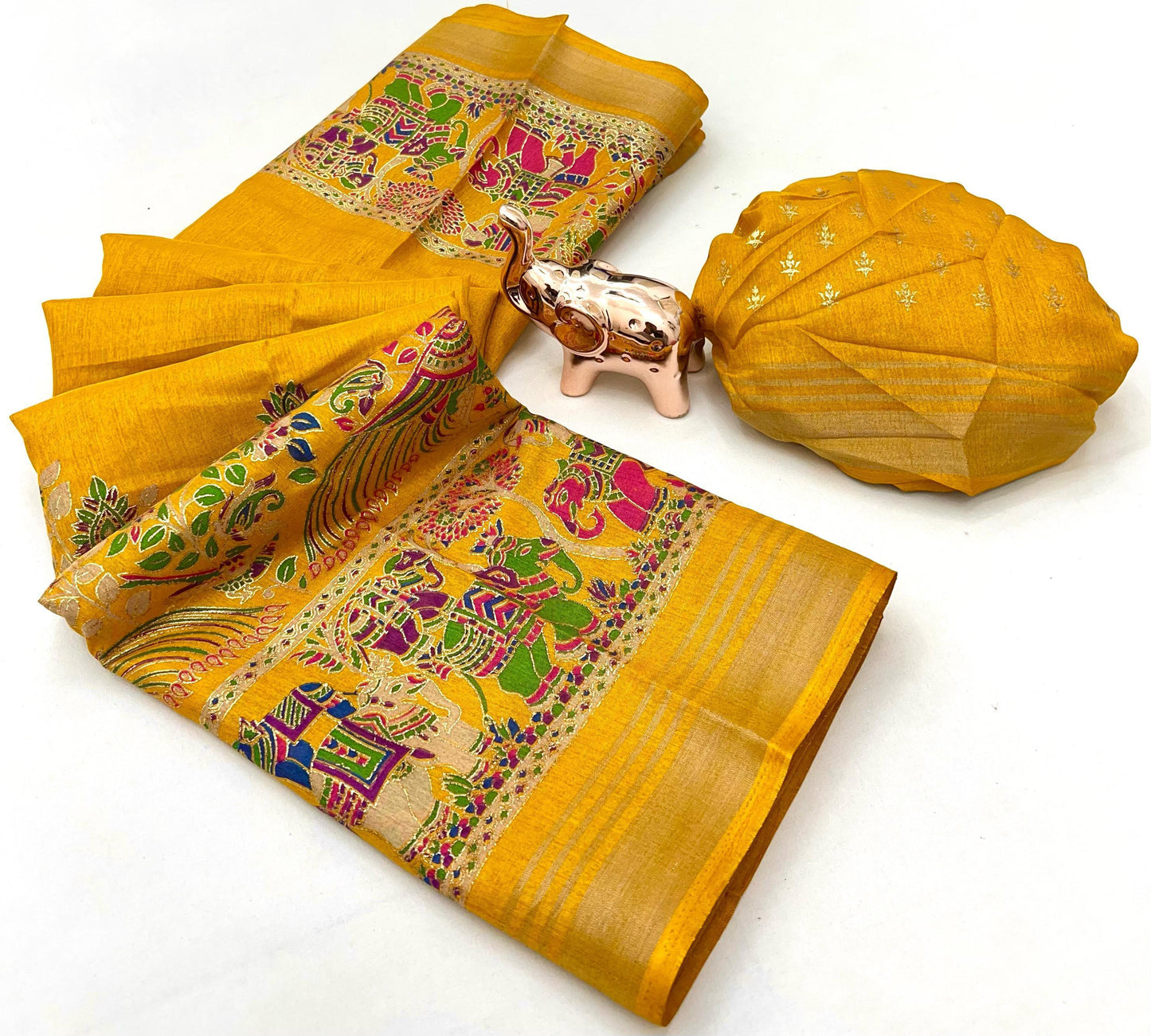 Soft Mul Dolla Saree with Elegant Foil Print & Golden Zari Pattu Border – Festive Ready Ethnic Wear | Swaraas.in