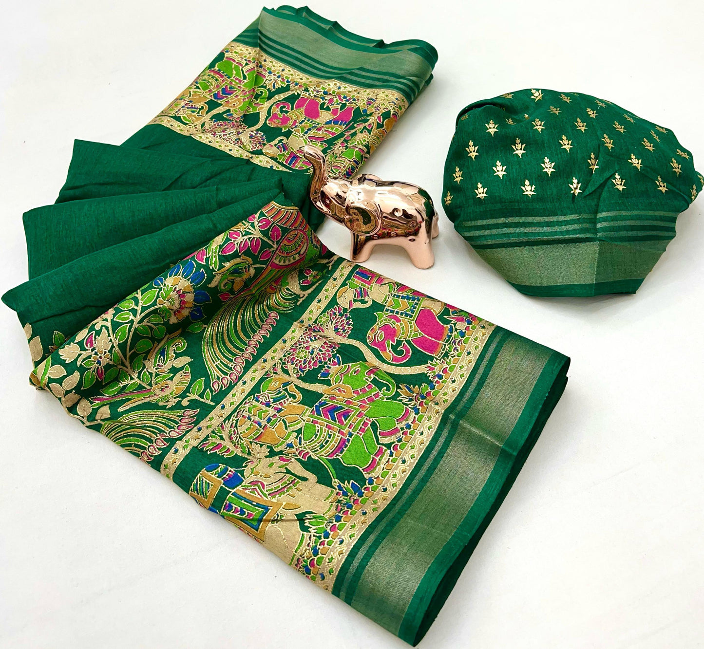 Soft Mul Dolla Saree with Elegant Foil Print & Golden Zari Pattu Border – Festive Ready Ethnic Wear | Swaraas.in