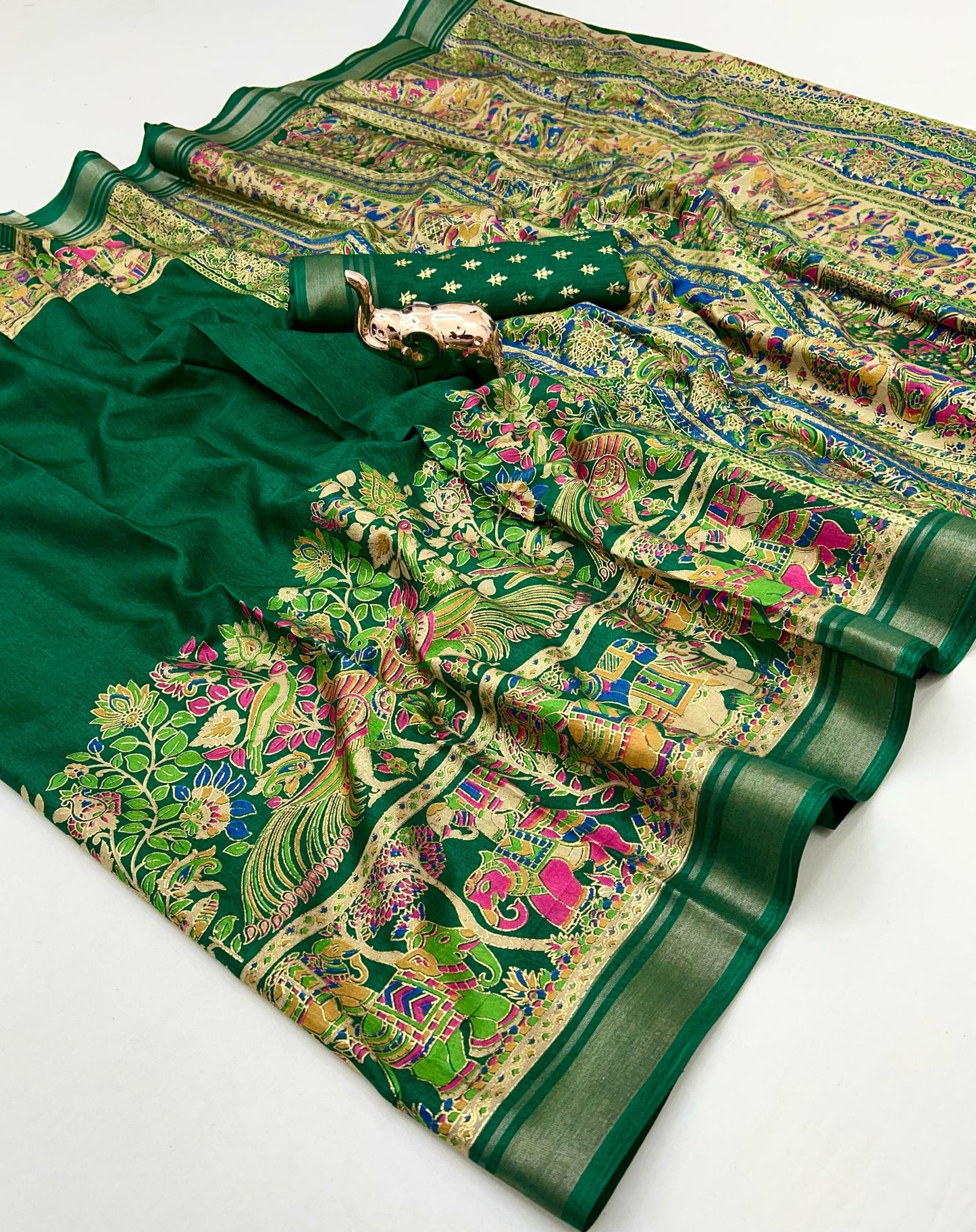 Soft Mul Dolla Saree with Elegant Foil Print & Golden Zari Pattu Border – Festive Ready Ethnic Wear | Swaraas.in