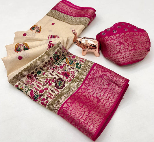 Pure Benny Cotton Saree with Elegant Jacquard Border – Lightweight Daily & Office Wear Saree | Swaraas.in