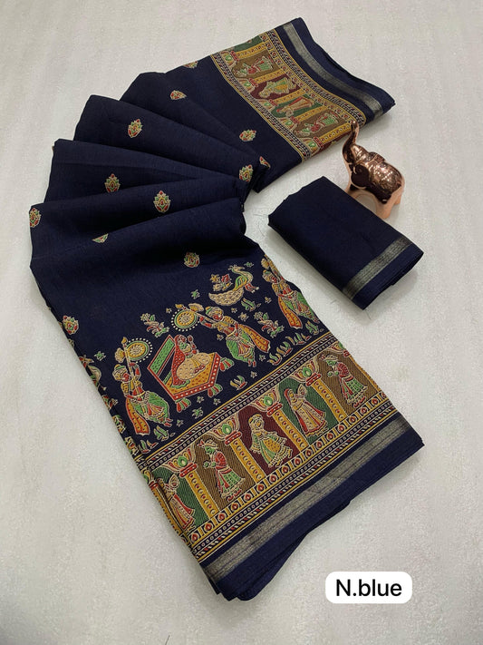 Pure Soft Tussar Silk Saree with Kashmiri Print, Rich Pallu & Fancy Golden Border β Elegant Ethnic Wear | Swaraas.in