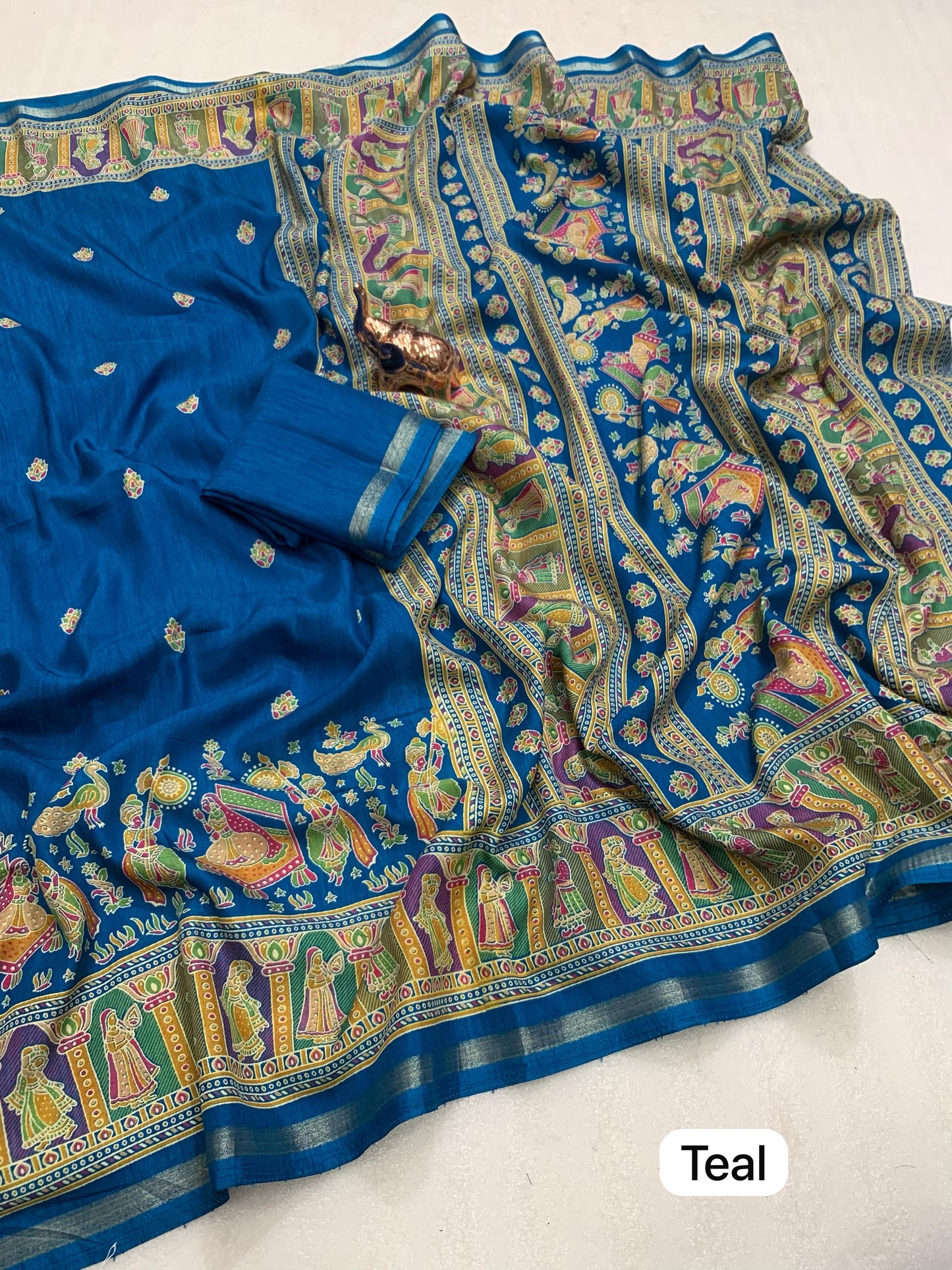 Pure Soft Tussar Silk Saree with Kashmiri Print, Rich Pallu & Fancy Golden Border – Elegant Ethnic Wear | Swaraas.in