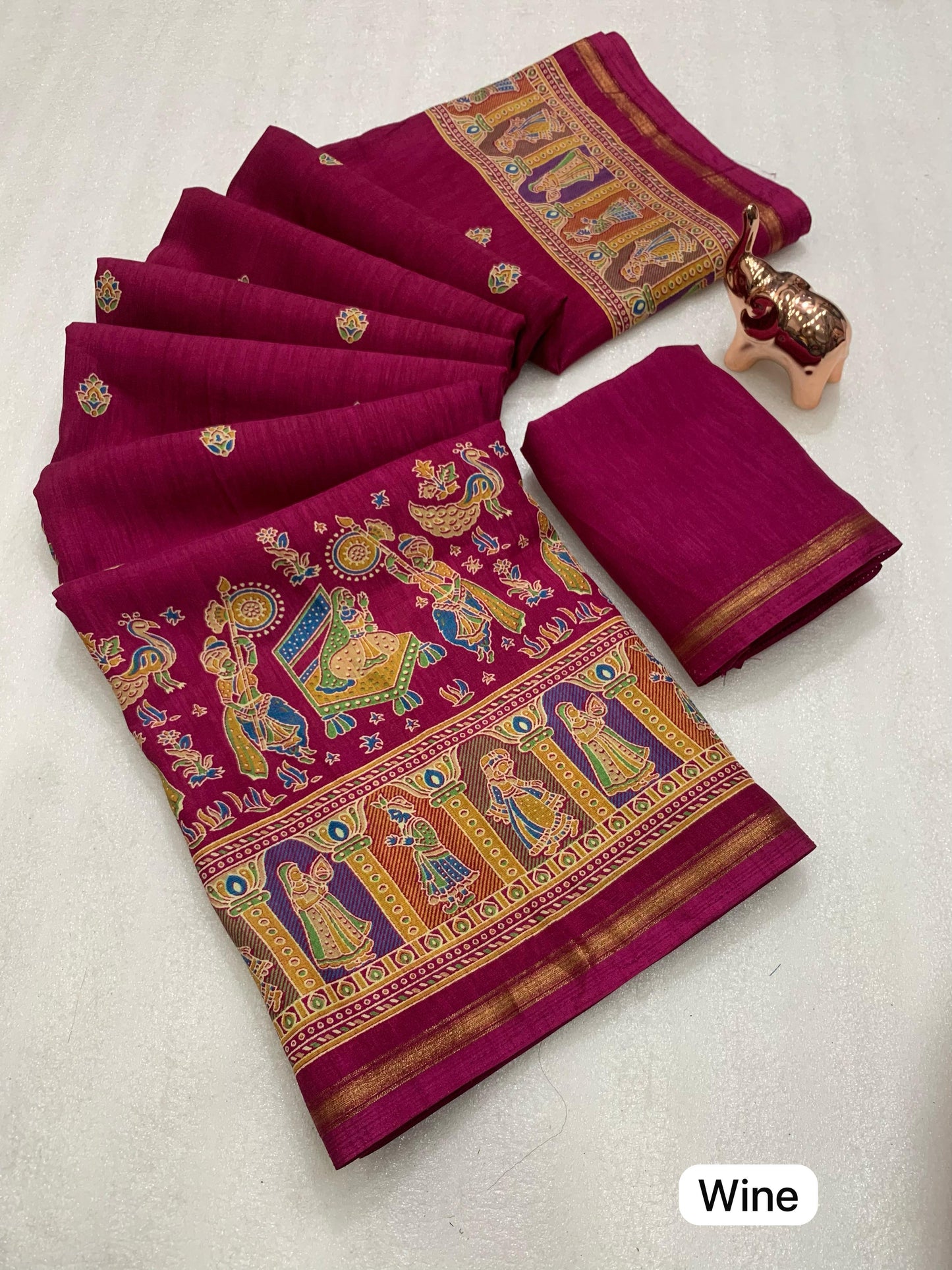 Pure Soft Tussar Silk Saree with Kashmiri Print, Rich Pallu & Fancy Golden Border – Elegant Ethnic Wear | Swaraas.in