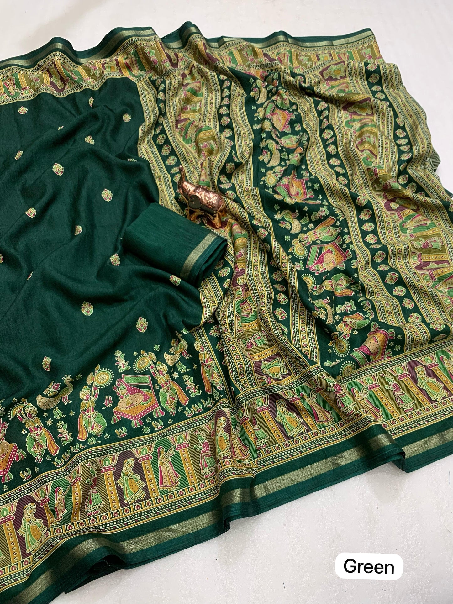 Pure Soft Tussar Silk Saree with Kashmiri Print, Rich Pallu & Fancy Golden Border – Elegant Ethnic Wear | Swaraas.in
