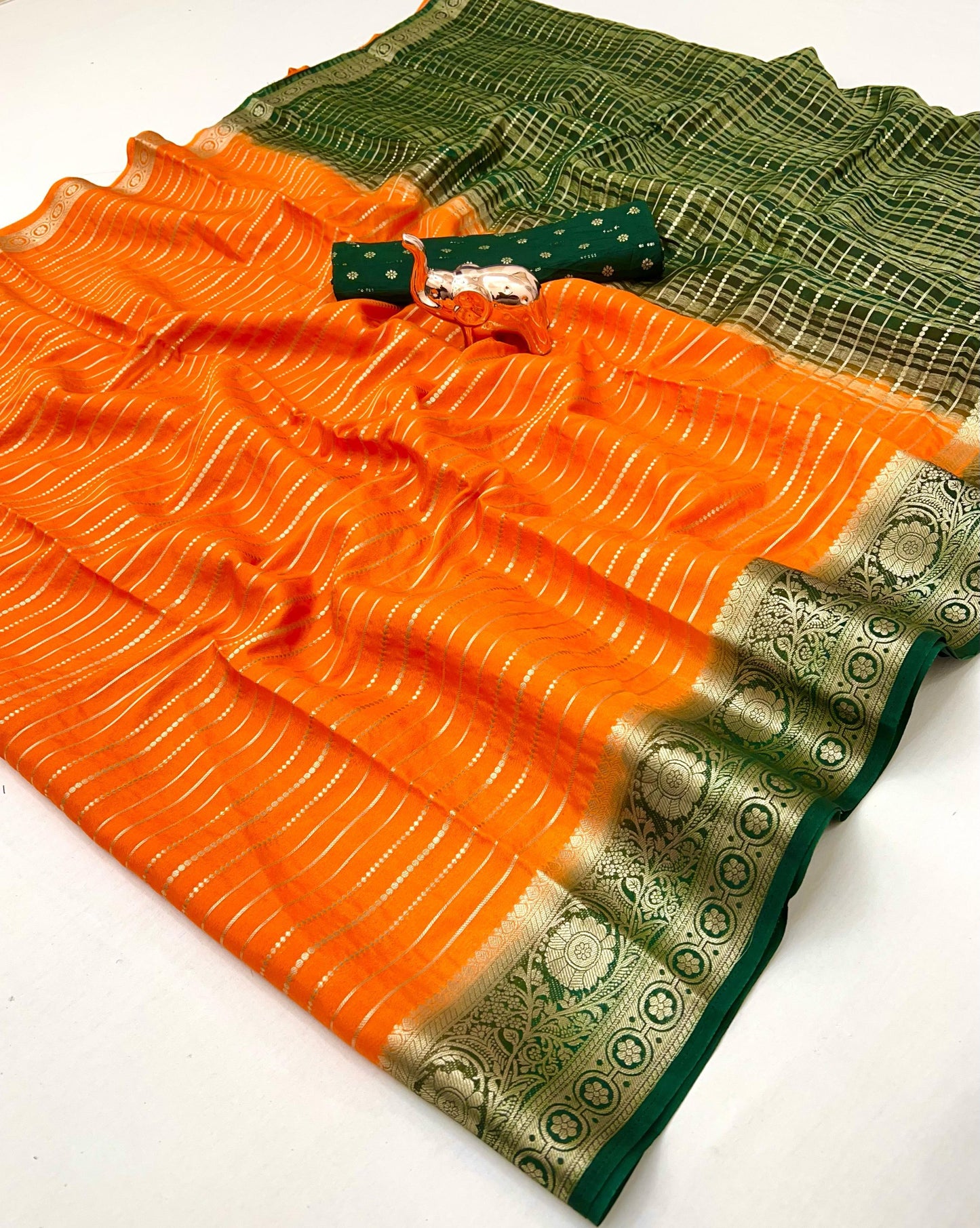 Heavy Marshmallow Hand-Dyed Saree with All-Over Self-Weaving and Contrast Design Pallu – Premium Ethnic Wear | Swaraas.in