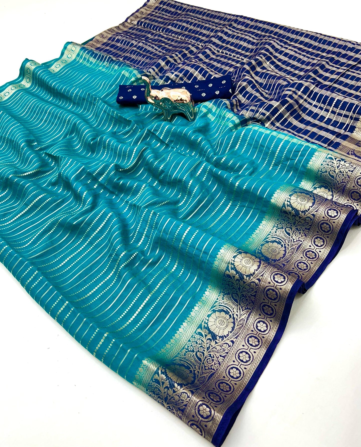 Heavy Marshmallow Hand-Dyed Saree with All-Over Self-Weaving and Contrast Design Pallu – Premium Ethnic Wear | Swaraas.in