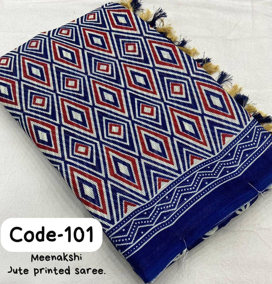 Soft Jute Silk Printed Saree with Matching Blouse Piece