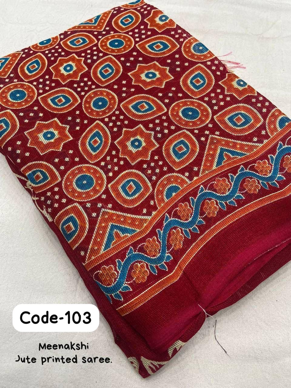 Soft Jute Silk Printed Saree with Matching Blouse Piece