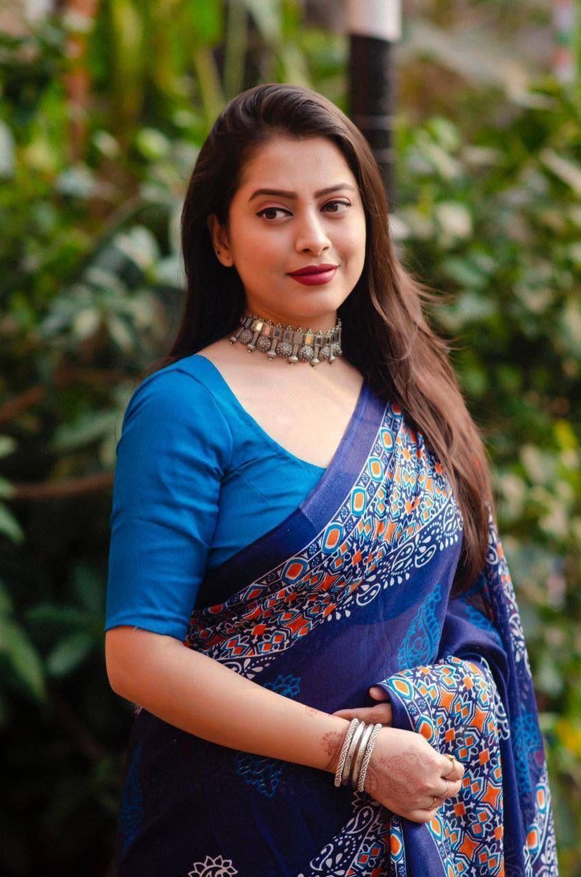 Soft Jute Silk Printed Saree with Matching Blouse Piece