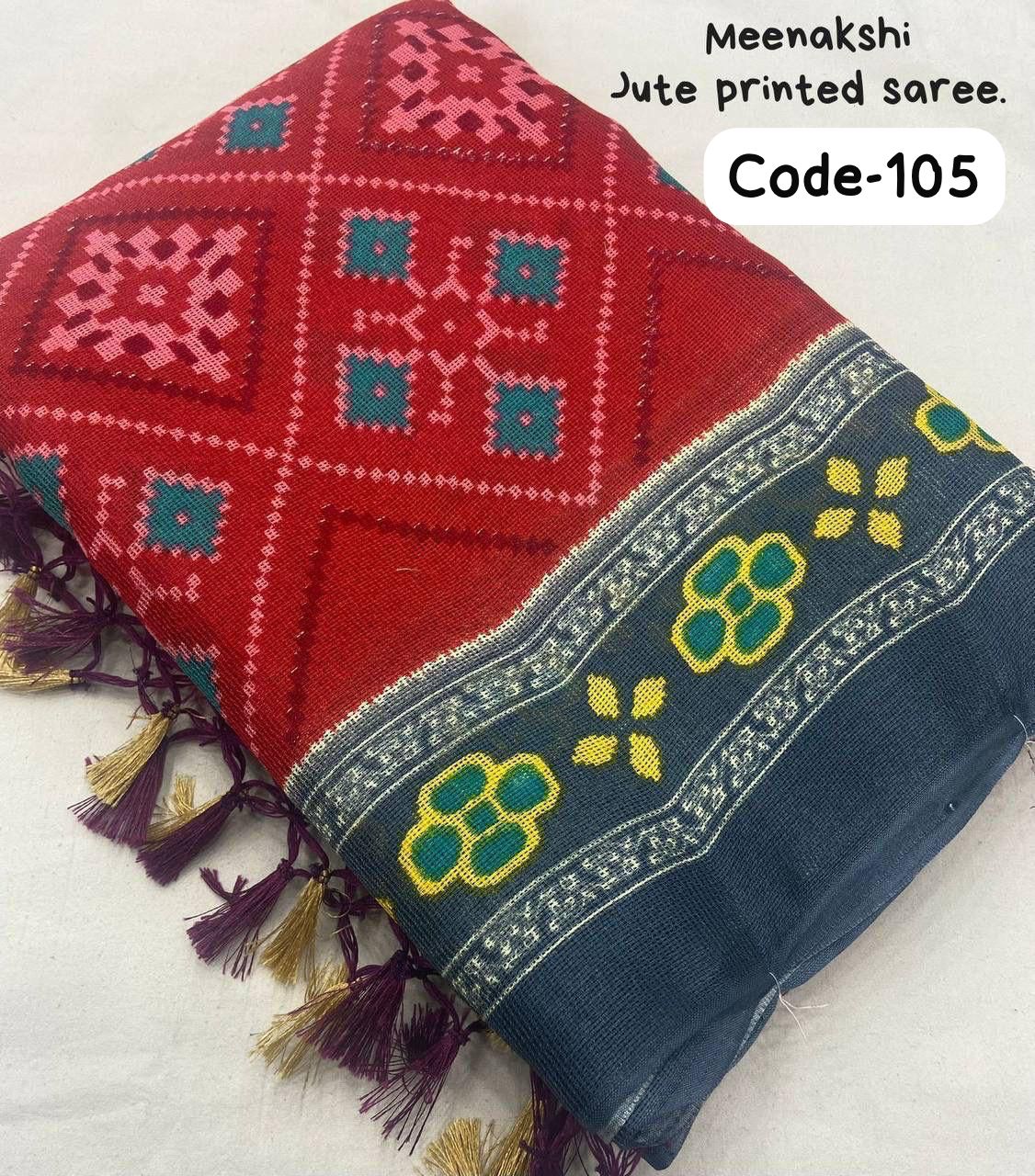 Soft Jute Silk Printed Saree with Matching Blouse Piece