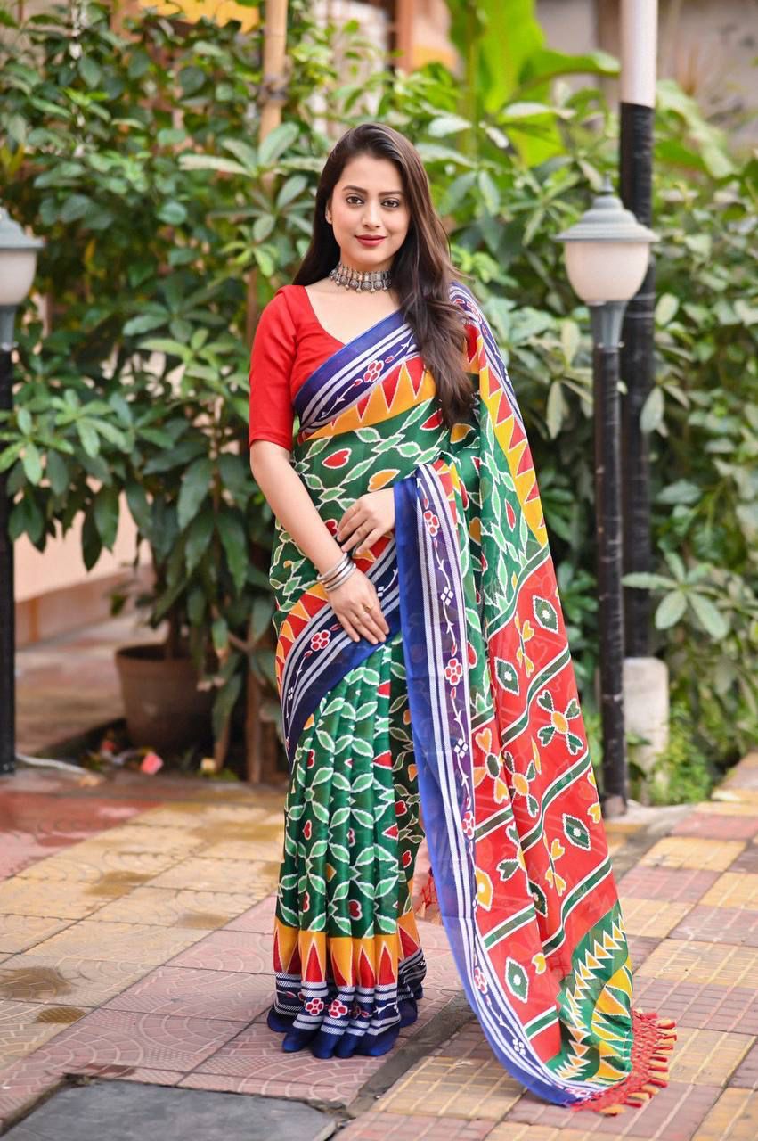 Soft Jute Silk Printed Saree with Matching Blouse Piece
