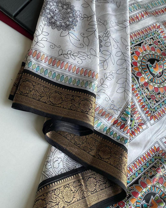 Soft Vanilla White Cotton Crepe Saree with Zari Woven Pattu Border