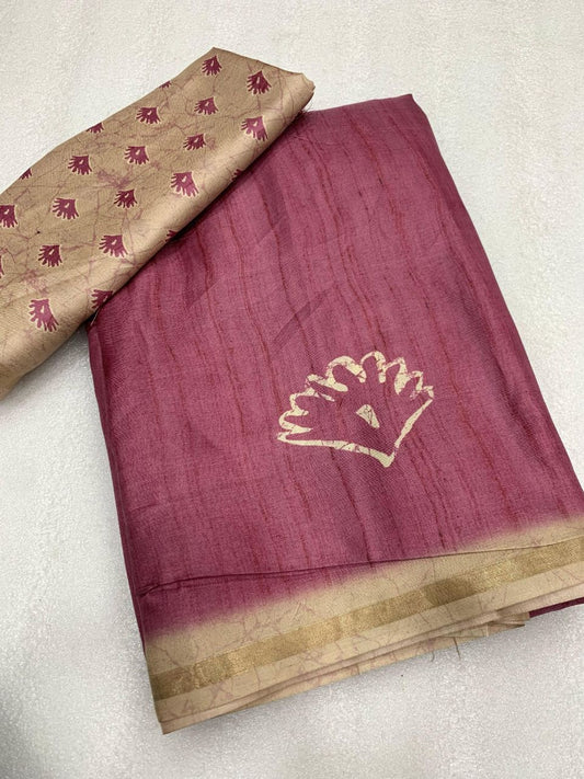 Elegant Handloom Tussar Silk Saree with Rich Pallu & Fancy Golden Zari Border β With Running Blouse