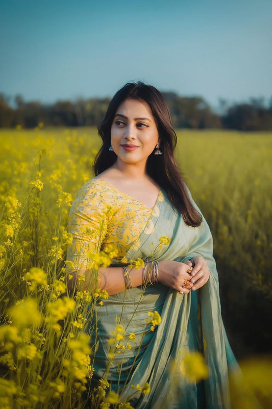 Pure Chanderi Cotton Shibori Saree with Hand-Tied Contrast Pattern & Matching Shibori Border