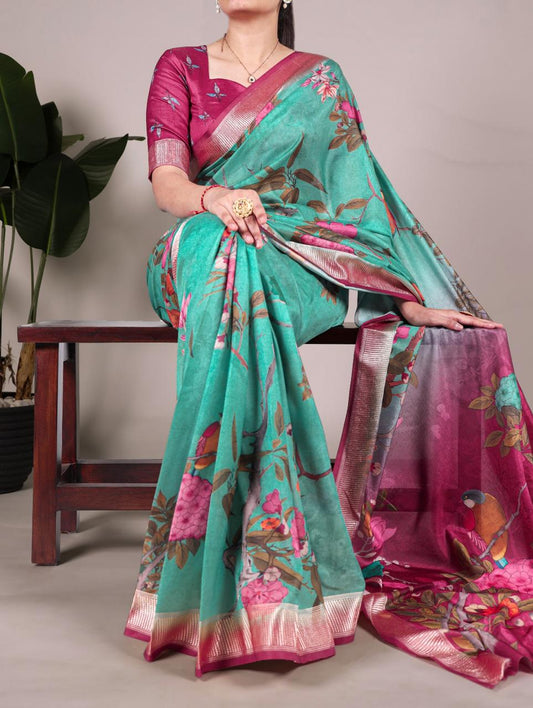 Elegant Tussar Silk Saree with Viscose Border | Lightweight & Festive-Ready