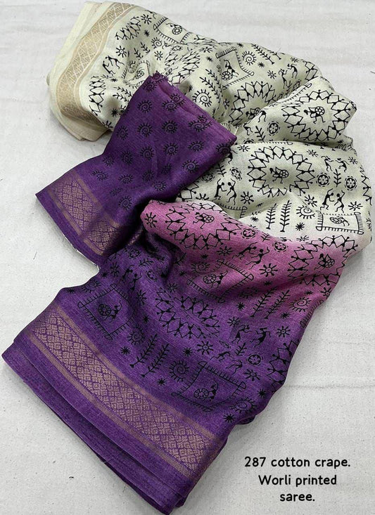 Soft Pashmina Silk Saree with Zari Pattu Border | Shaded Pink & Lavender on Off-White Base