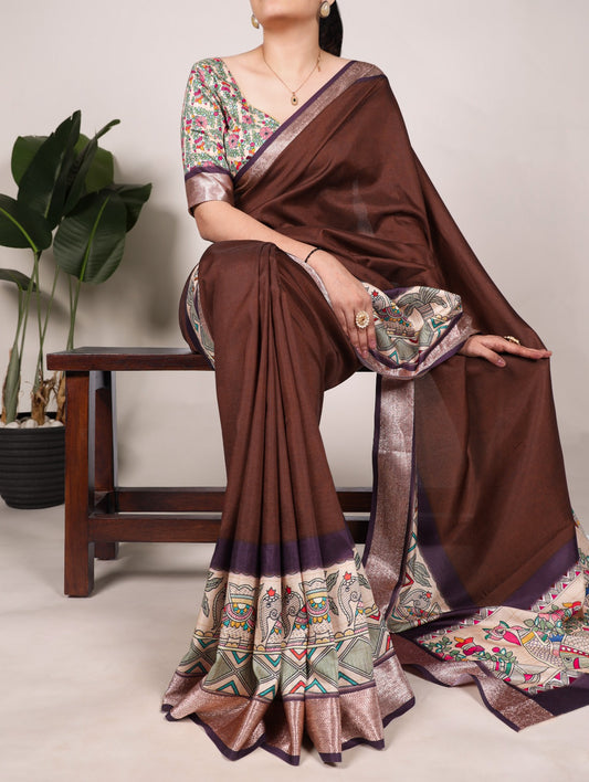Pure Tussar Silk Saree with Blouse Piece | Elegant Handwoven Texture