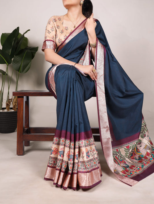 Pure Tussar Silk Saree with Blouse Piece | Elegant Handwoven Texture