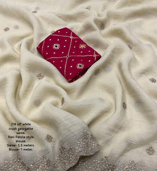 Soft Crush Saree with Zari Embroidery & Stone Work | Lightweight Party Wear Saree