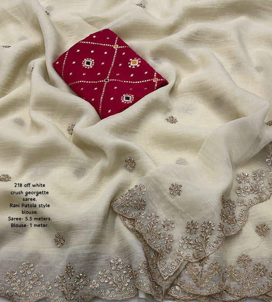 Soft Crush Saree with Zari Embroidery & Stone Work | Lightweight Party Wear Saree