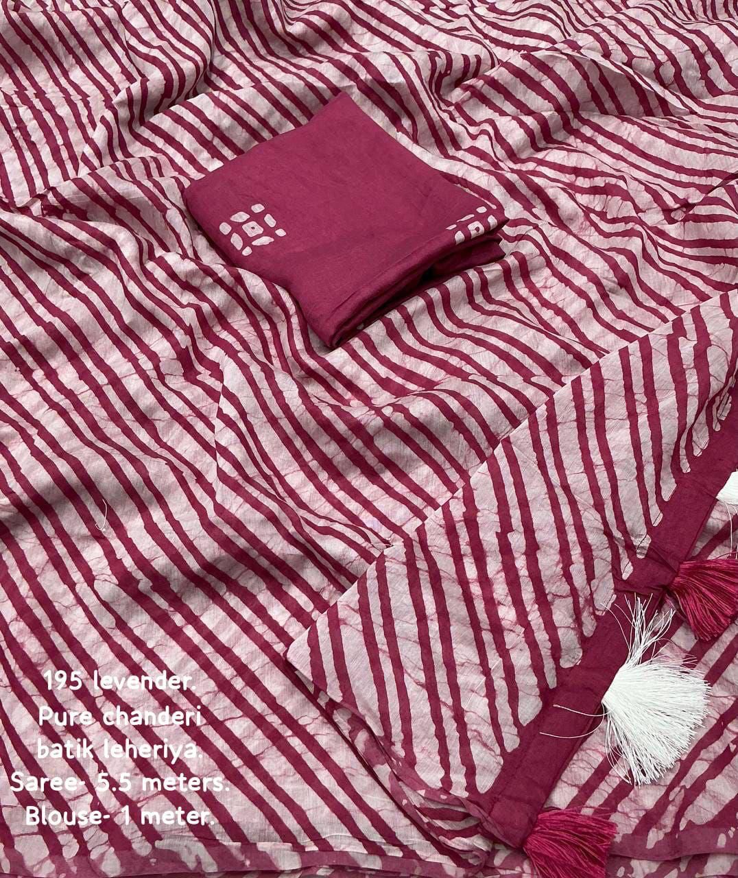Pure Chanderi Cotton Saree with Hand Batik Print & Tassel Pallu | Elegant Ethnic Wear