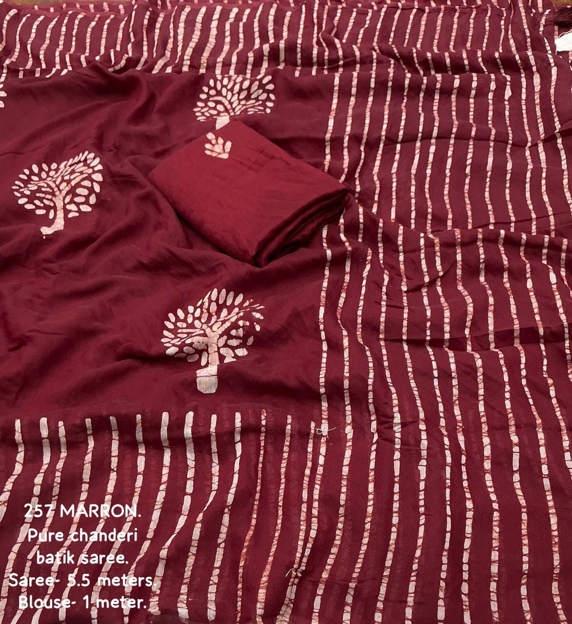 Pure Chanderi Cotton Saree with Hand Batik Print & Tassel Pallu | Elegant Ethnic Wear