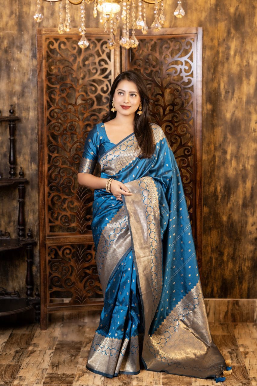 Soft Silk Zari Woven Saree with Leheriya Butti Weaving | Traditional Festive Wear