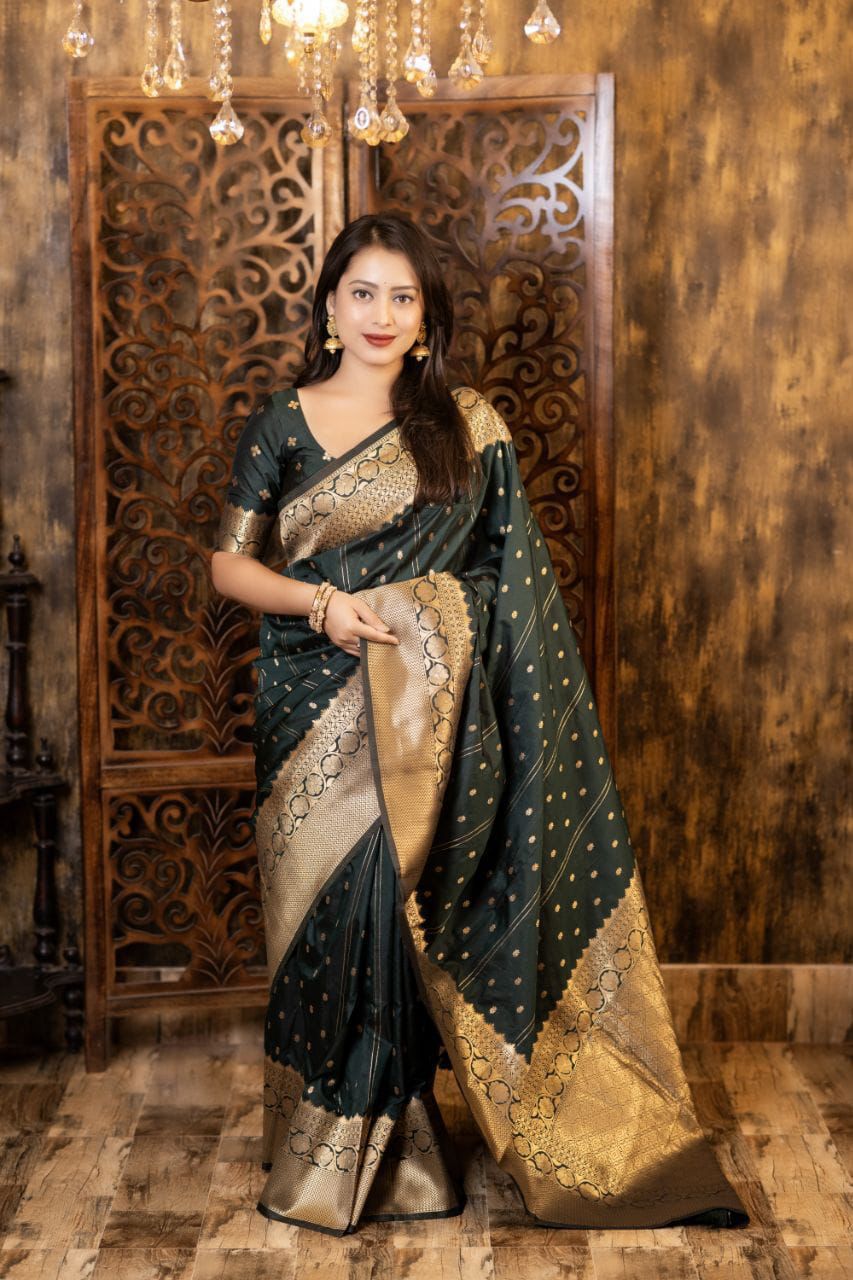 Soft Silk Zari Woven Saree with Leheriya Butti Weaving | Traditional Festive Wear