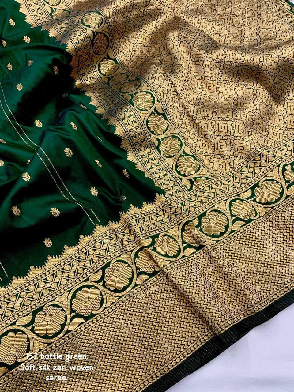 Soft Silk Zari Woven Saree with Leheriya Butti Weaving | Traditional Festive Wear