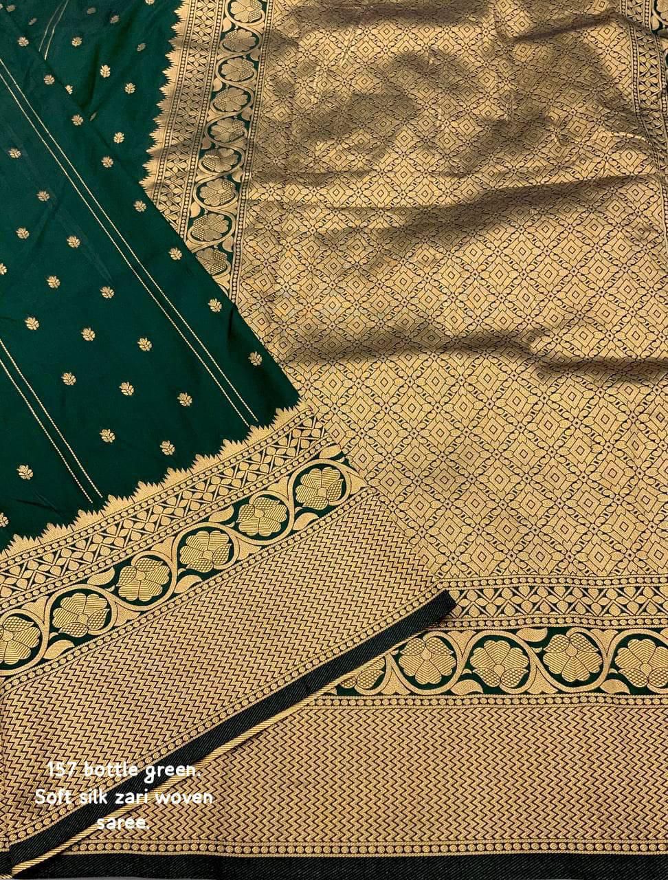 Soft Silk Zari Woven Saree with Leheriya Butti Weaving | Traditional Festive Wear