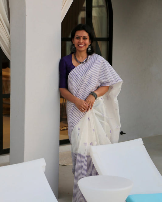 Lily – Pure Linen Saree with Soft Digital Floral Print in Lavender Hues | Elegant Lightweight Drape by Swaraas
