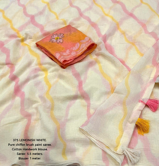 Elegant Single-Color Pure Chiffon Leheriya Saree with Cotton Tassel Pallu & Handcrafted Chanderi Blouse | Swaraas.in