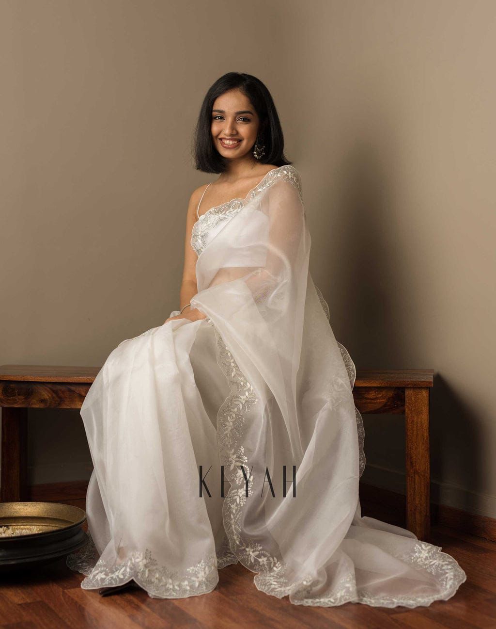 Lalita Tabby Organza Saree with Sequin Embroidery & Arco Cut Border – Satin Banglory Blouse