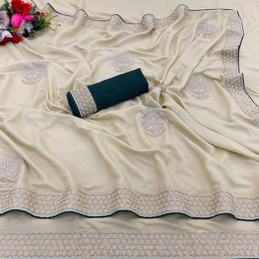 JOGSON Sarees – Pure Star Georgette Saree with Jarkan Diamond Butta Work & Piping Border | Jal Pari Silk Blouse