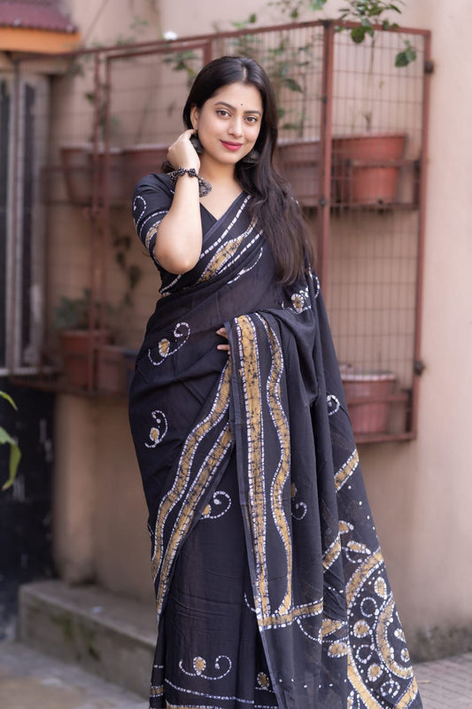 Pure Chanderi Cotton Saree with Hand-Painted Designs & Tassel Pallu – AK Painted Cotton