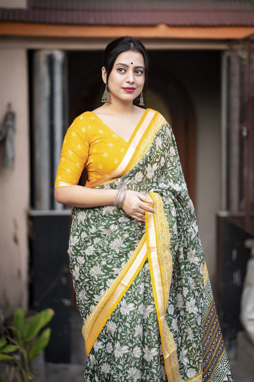 AK - Ajrakh Kota Doria Saree with Zari Pattu Border & Kota Silk Blouse
