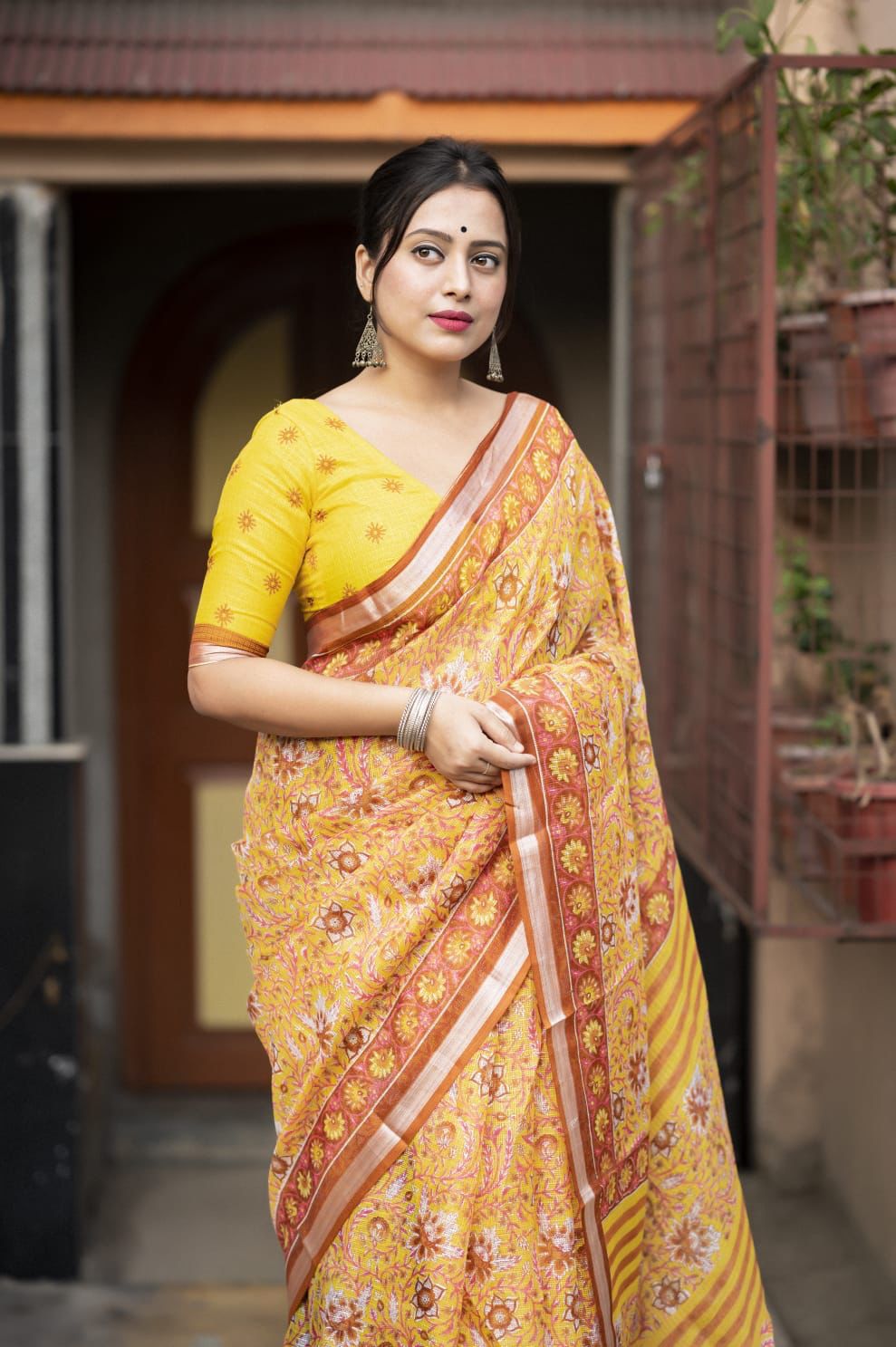 AK - Ajrakh Kota Doria Saree with Zari Pattu Border & Kota Silk Blouse