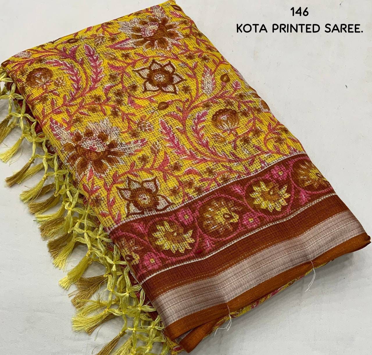 AK - Ajrakh Kota Doria Saree with Zari Pattu Border & Kota Silk Blouse