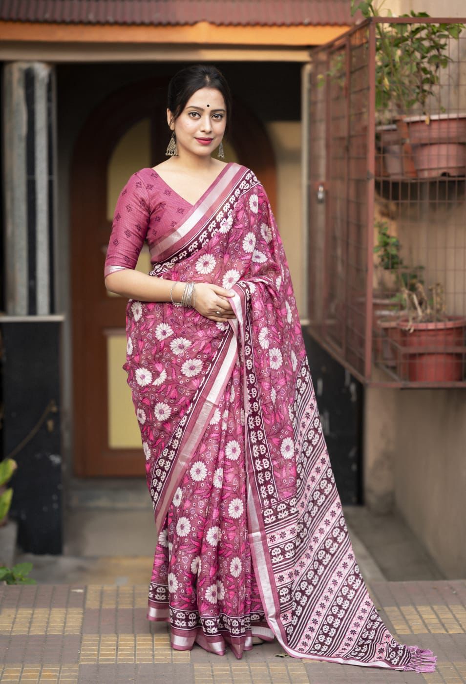 AK - Ajrakh Kota Doria Saree with Zari Pattu Border & Kota Silk Blouse