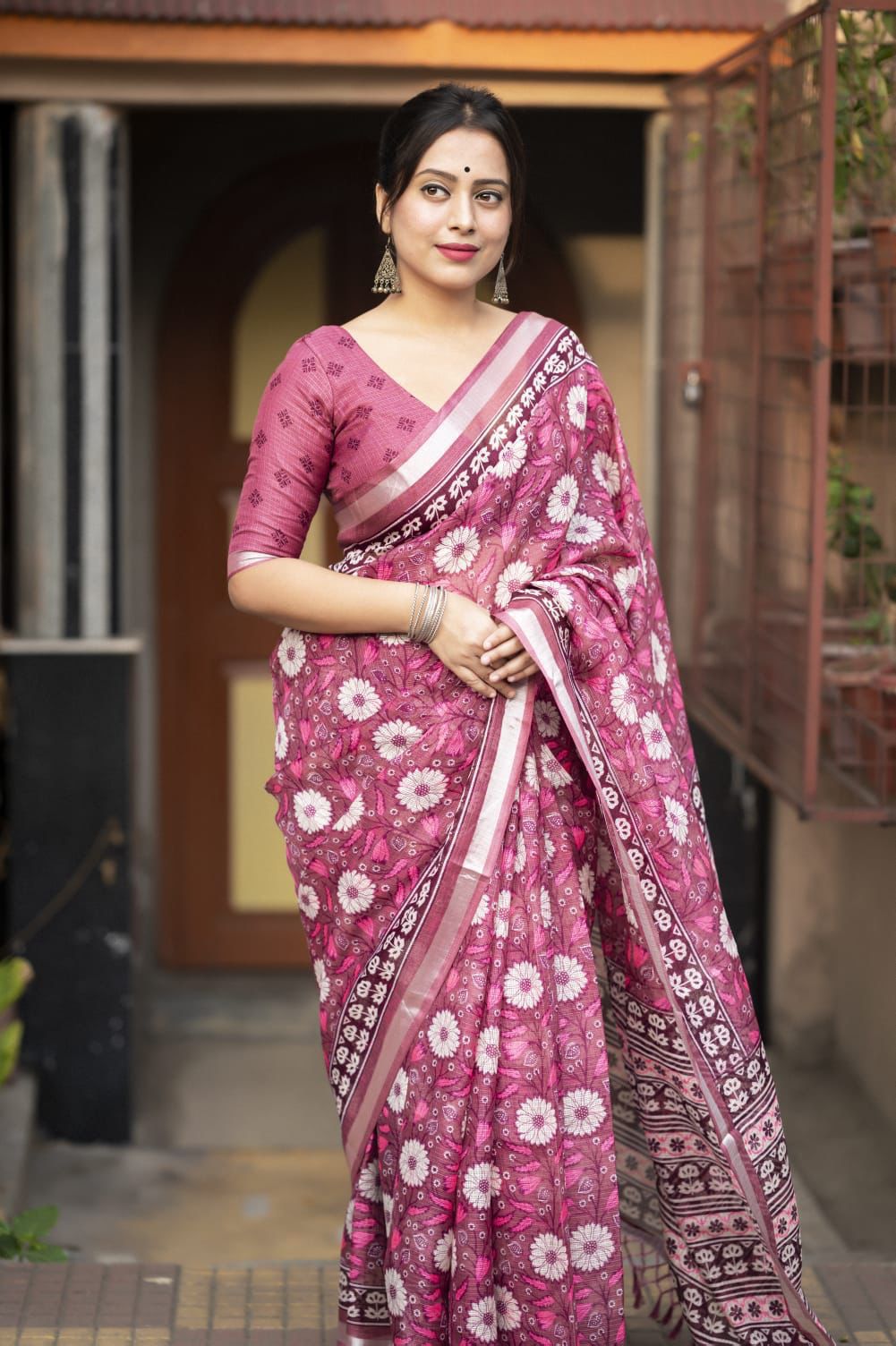 AK - Ajrakh Kota Doria Saree with Zari Pattu Border & Kota Silk Blouse