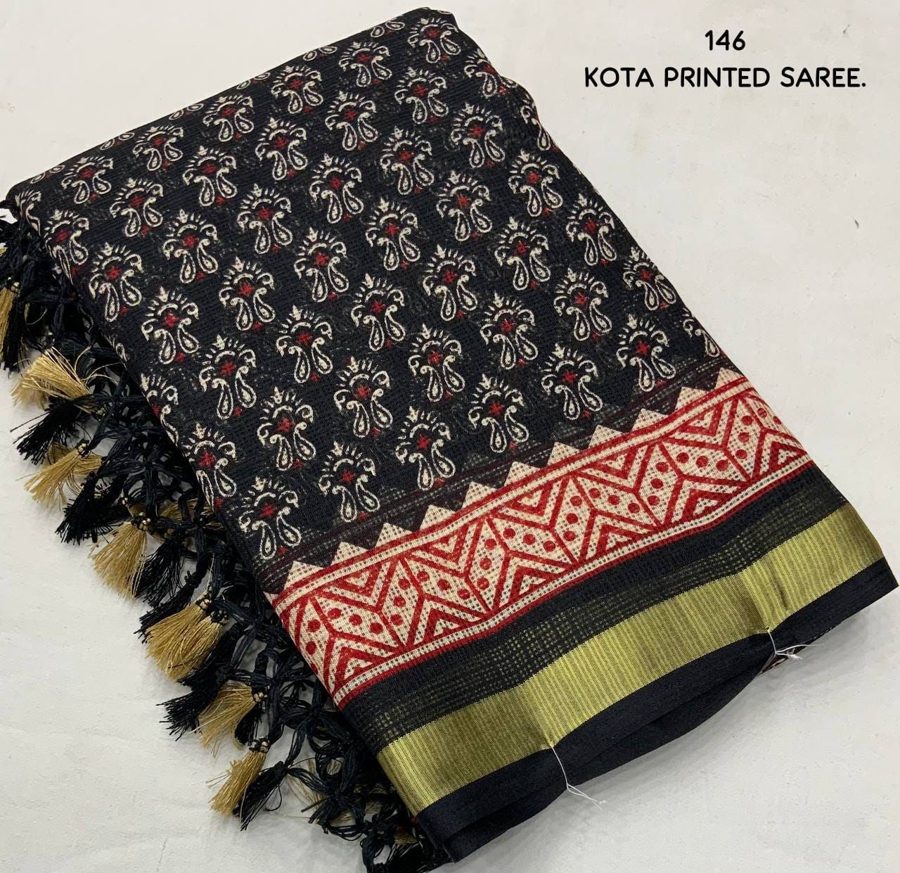 AK - Ajrakh Kota Doria Saree with Zari Pattu Border & Kota Silk Blouse