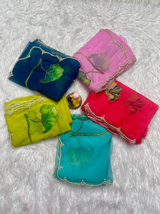 Elegant Tabby Organza Saree with Digital Print & Intricate Khatli Embroidery – 5.5 Meters with Designer Blouse